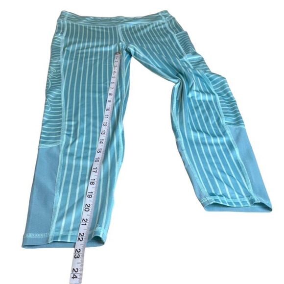 Reel Life Poly Spandex Mesh Aqua Teal Striped Leggings Side pockets Size Medium - Picture 3 of 9